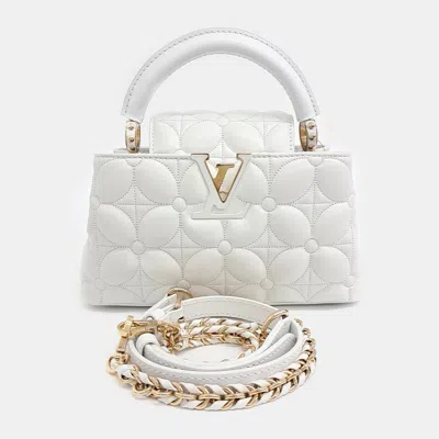 Pre-owned Louis Vuitton White Leather Capucines East West Mini Bag