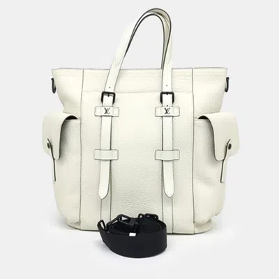 Pre-owned Louis Vuitton White Leather Christopher Tote Bag
