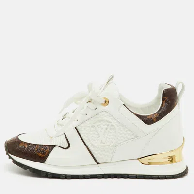 Pre-owned Louis Vuitton White Leather Mesh And Monogram Canvas Run Away Sneakers Size 37.5