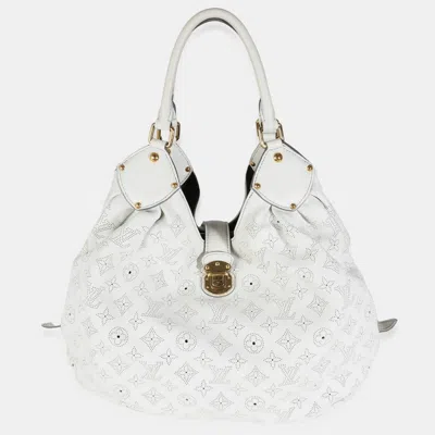 Pre-owned Louis Vuitton White Leather Monogram Mahina Xl Shoulder Bag