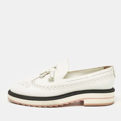 Pre-owned Louis Vuitton White Leather Tassel Brogue Slip On Loafers Size 37.5