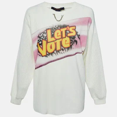 Pre-owned Louis Vuitton White 'let's Vote' Waffle Knit Sweatshirt M