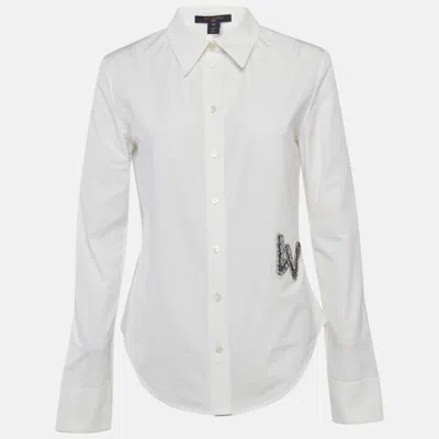 Pre-owned Louis Vuitton White Logo Embellished Cotton Button Front Shirt M