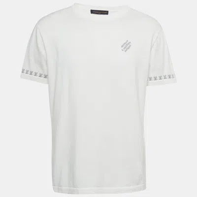 Pre-owned Louis Vuitton White Logo Intarsia Jersey T-shirt M
