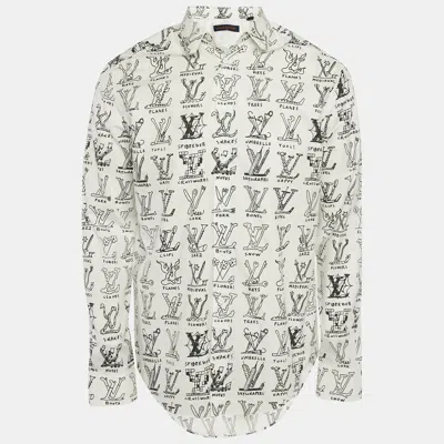 Pre-owned Louis Vuitton White Logo Print Cotton Button Front Shirt L