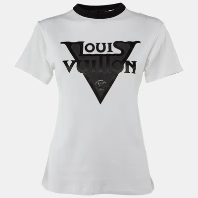 Pre-owned Louis Vuitton White Logo Print Cotton Crew Neck T-shirt S
