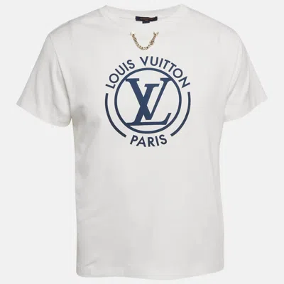 Pre-owned Louis Vuitton White Logo Print Cotton Crewneck T-shirt L