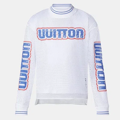 Pre-owned Louis Vuitton White Lv Graphic Mesh Long Sleeve T-shirt L