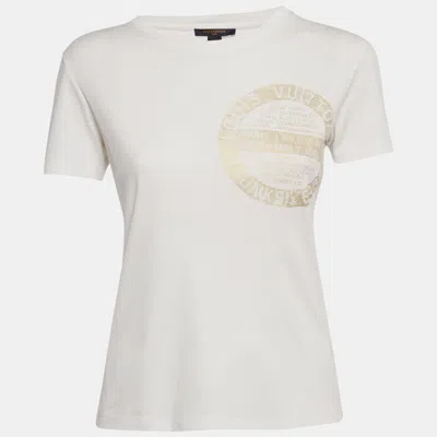 Pre-owned Louis Vuitton White Lv Stamp Jersey T-shirt Xs