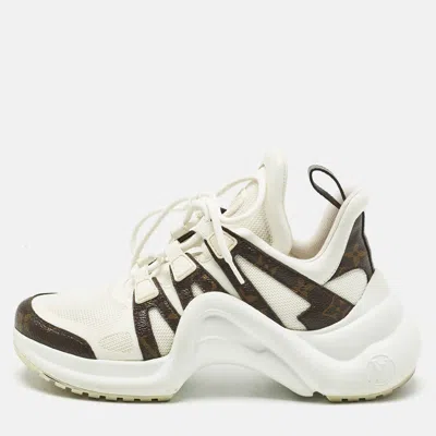 Pre-owned Louis Vuitton White Mesh And Monogram Canvas Archlight Sneakers Size 37