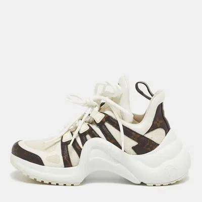 Pre-owned Louis Vuitton White Mesh And Monogram Canvas Archlight Sneakers Size 37
