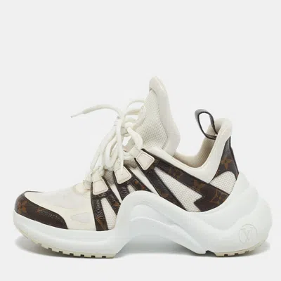 Pre-owned Louis Vuitton White Mesh Leather And Monogram Canvas Archlight Sneakers Size 37