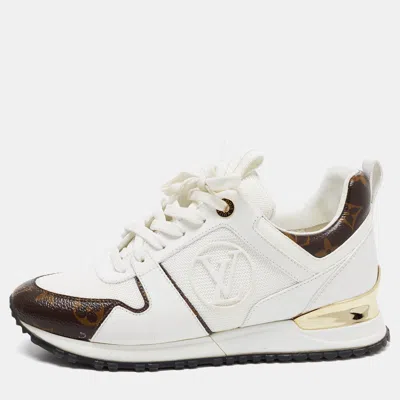 Pre-owned Louis Vuitton White Mesh Leather And Monogram Canvas Run Away Trainers Size 36