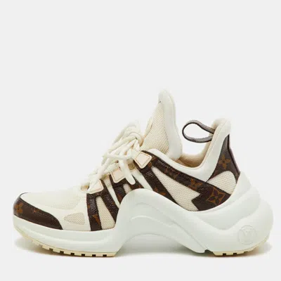Pre-owned Louis Vuitton White Mesh Leather And Coated Canvas Archlight Sneakers Size 37