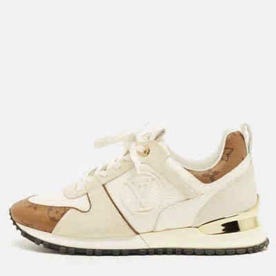 Pre-owned Louis Vuitton White Monogra Canvas And Knit Fabric Run Away Low Top Sneakers Size 37
