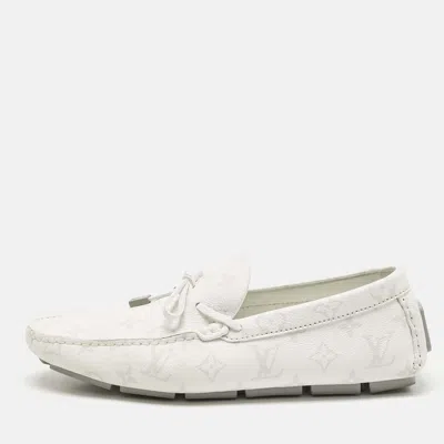 Pre-owned Louis Vuitton White Monogram Antarctica Leather Lv Driver Mocassin Loafers Size 41
