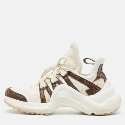 Pre-owned Louis Vuitton White Monogram Canvas And Mesh Archlight Lace Up Trainers Size 38.5