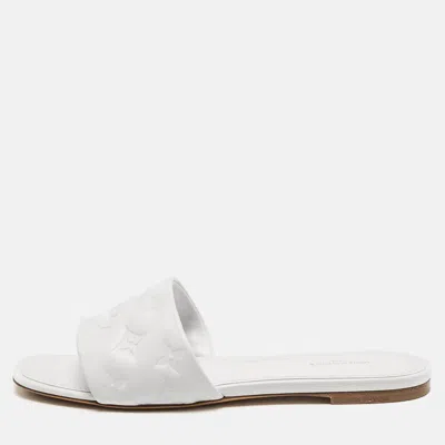 Pre-owned Louis Vuitton White Monogram Embossed Leather Revival Flat Slide Sandals Size 40