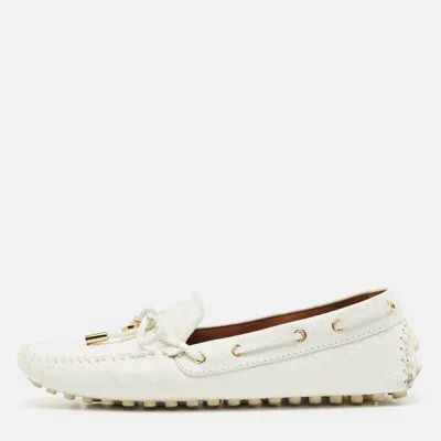 Pre-owned Louis Vuitton White Monogram Empreinte Leather Gloria Loafers Size 38