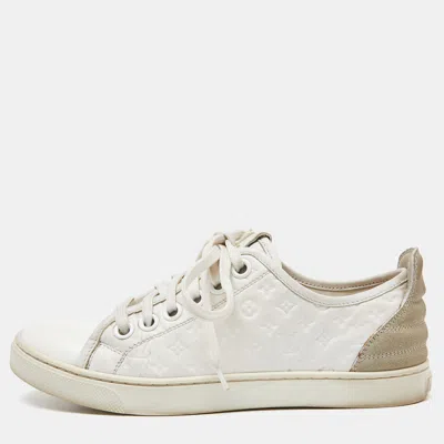 Pre-owned Louis Vuitton White Monogram Leather And Suede Low Top Sneakers Size 35