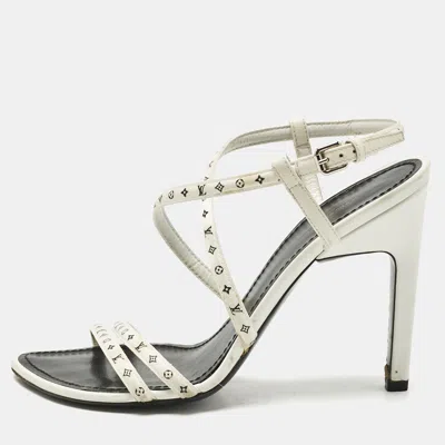 Pre-owned Louis Vuitton White Monogram Leather Citizen Ankle Strap Sandals Size 38