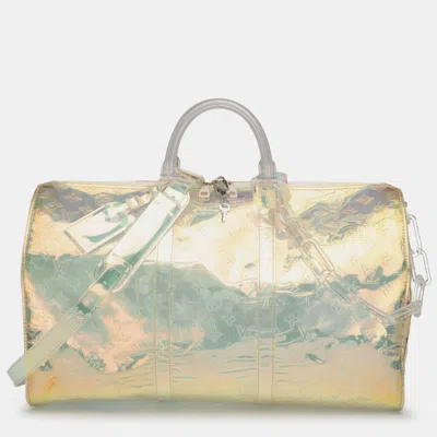 Pre-owned Louis Vuitton White Monogram Prism Keepall Bandouliere 50
