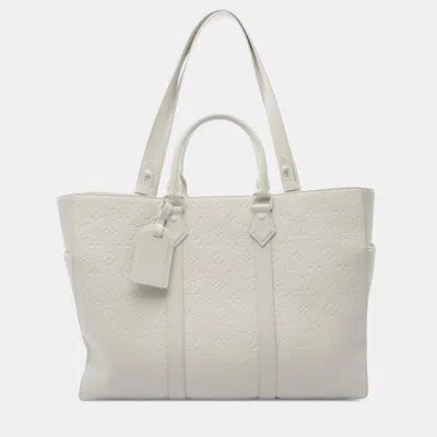 Pre-owned Louis Vuitton White Monogram Taurillon Sac Plat 24h Tote