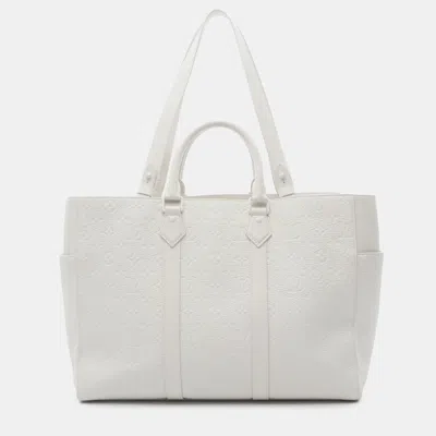 Pre-owned Louis Vuitton White Monogram Taurillon Sac Plat 24h Tote