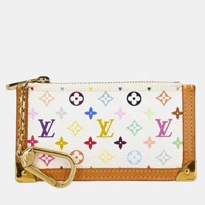 Pre-owned Louis Vuitton White Multicolor Pochette Cles Coin Purse