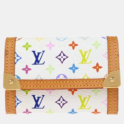 Pre-owned Louis Vuitton White Multicolor Porte Monnaie Plat Wallet