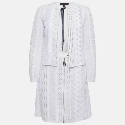Pre-owned Louis Vuitton White Patterned Cotton Blend Jacket & Skirt Set S