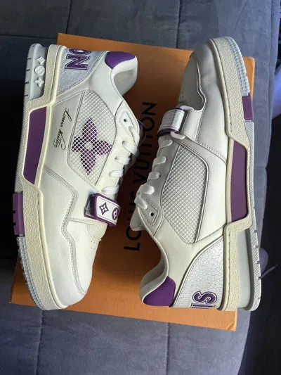 Pre-owned Louis Vuitton White Purple Mesh Strap Trainer Sneaker