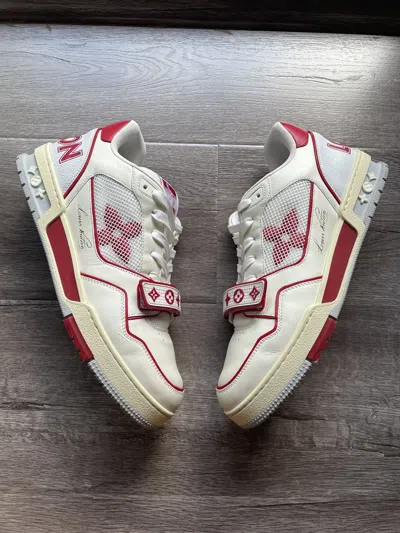 Pre-owned Louis Vuitton White Red Mesh Strap Trainer Sneaker