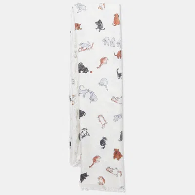 Pre-owned Louis Vuitton White Silk Blend Catogram Shawl