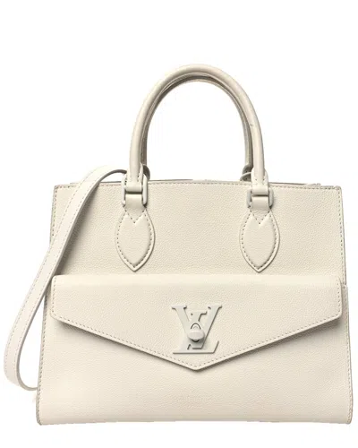 Pre-owned Louis Vuitton White Soft Calf Coated Canvas Lockme Tote Bag Pm (authentic Pre-  Loved)