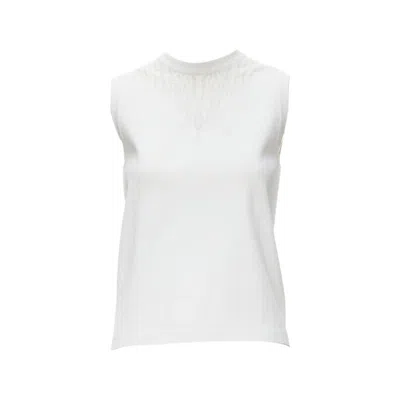 Pre-owned Louis Vuitton White Viscose Polyester Lace Knit Collar Sleeveless Vest S