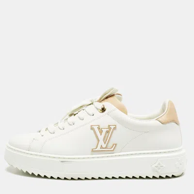 Pre-owned Louis Vuitton White/beige Leather Time Out Sneakers Size 38.5