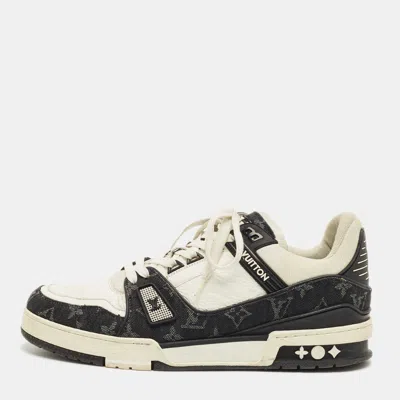 Pre-owned Louis Vuitton White/black Denim And Leather Lv Trainer Maxi Lace Up Sneakers Size 42