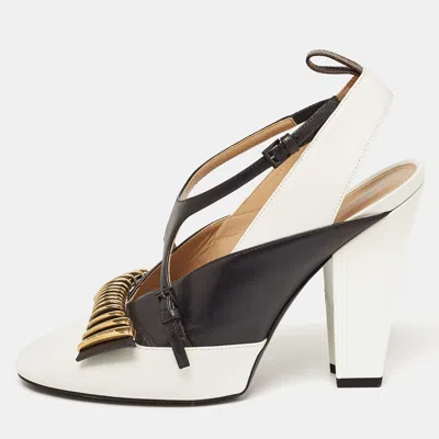 Pre-owned Louis Vuitton White/black Leather Headline Slingback Pumps Size 39
