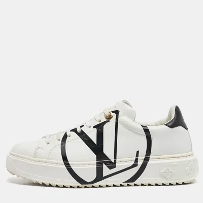 Pre-owned Louis Vuitton White/black Leather Lv Charm Time Out Trainers Size 38