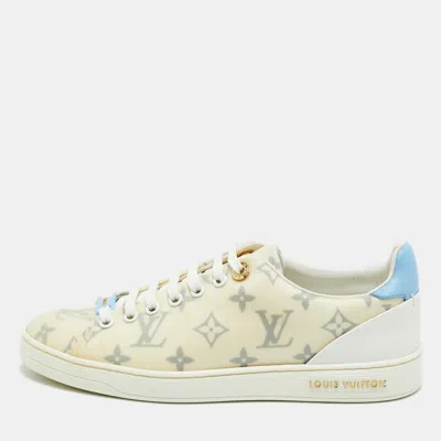 Pre-owned Louis Vuitton White/blue Leather And Mesh Luxembourg Lace Up Sneakers Size 37
