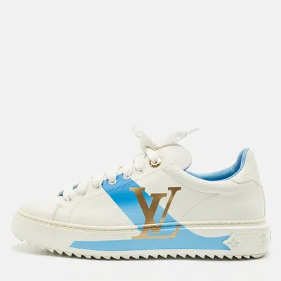 Pre-owned Louis Vuitton White/blue Leather Time Out Low Top Sneakers Size 39