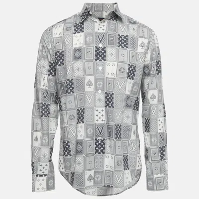 Pre-owned Louis Vuitton White/blue Lv Cards Print Cotton Shirt M