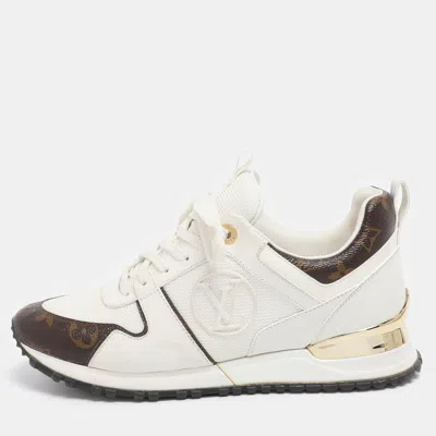 Pre-owned Louis Vuitton White/brown Mesh And Monogram Canvas Run Away Sneakers Size 38