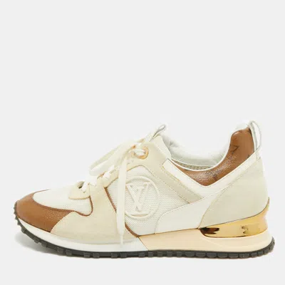 Pre-owned Louis Vuitton White/brown Mesh And Monogram Reverse Canvas Run Away Sneakers Size 39