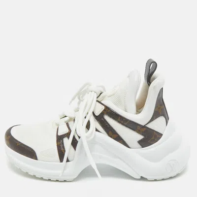 Pre-owned Louis Vuitton White/brown Monogram Canvas And Leather Archlight Sneakers Size 38