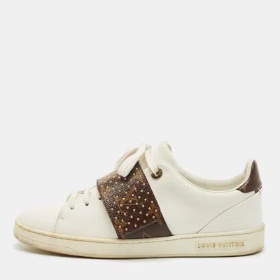 Pre-owned Louis Vuitton White/brown Monogram Canvas And Leather Frontrow Lace Up Sneakers Size 38