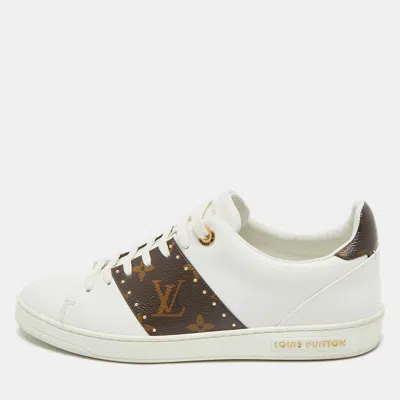Pre-owned Louis Vuitton White/brown Monogram Canvas And Leather Frontrow Lace Up Sneakers Size 39