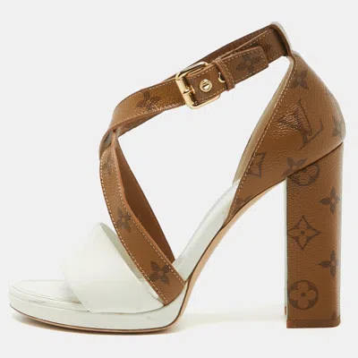 Pre-owned Louis Vuitton White/brown Monogram Canvas And Leather Matchmake Sandals Size 40