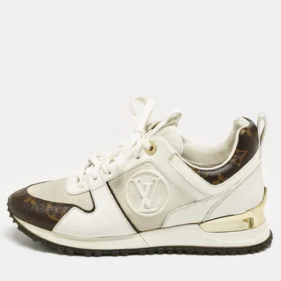 Pre-owned Louis Vuitton White/brown Monogram Canvas And Leather Run Away Low Top Sneakers Size 36